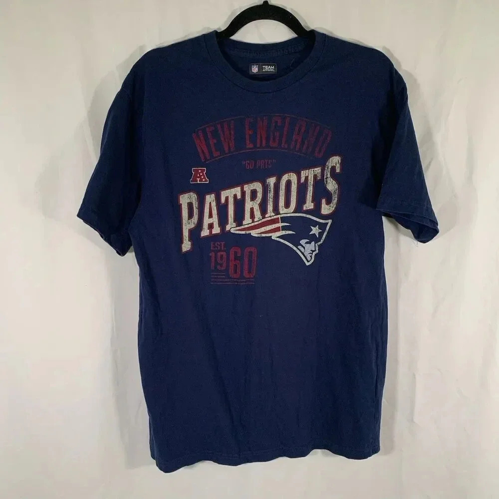 New England Patriots Shirt Unisex Large Navy Blue Crew Neck Short Sleeve